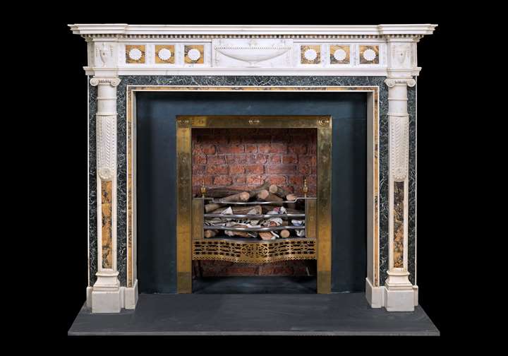 AN IRISH GEORGE III INLAID STATUARY MARBLE CHIMNEYPIECE BY GEORGE AND HILL DARLEY